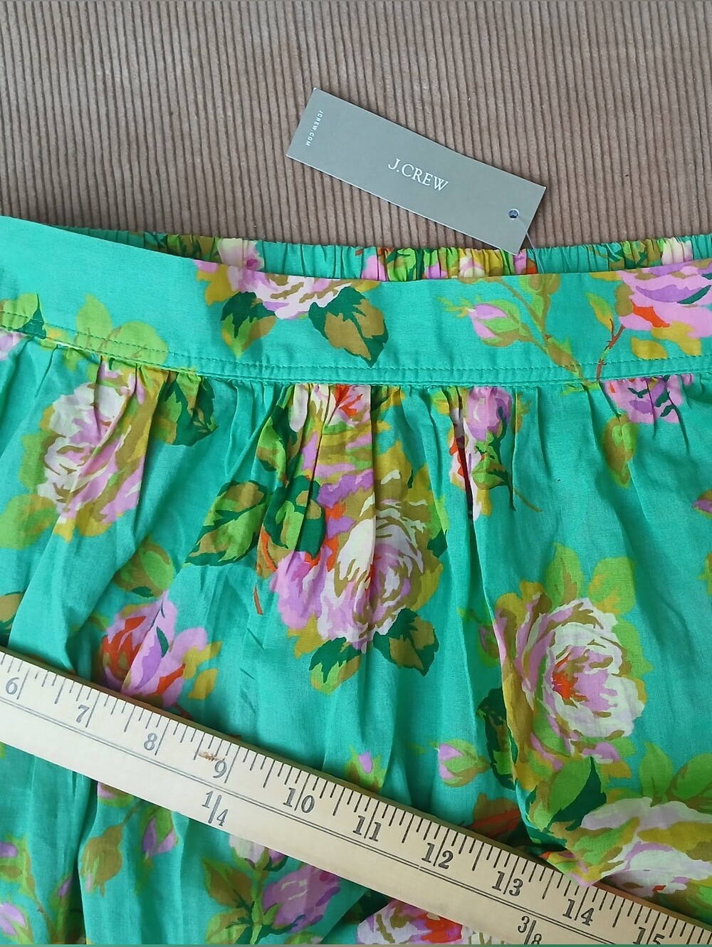 J. Crew Green Floral Maxi Skirt with Pink Rose Pattern - Picture 8 of 13